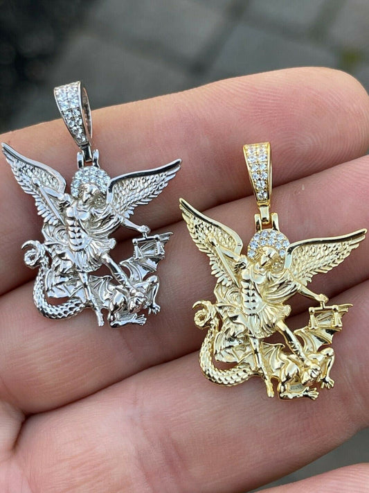 Hip Hop Real 925 Silver Saint Michael Archangel Necklace Pendant Necklace Gold Hip Hop