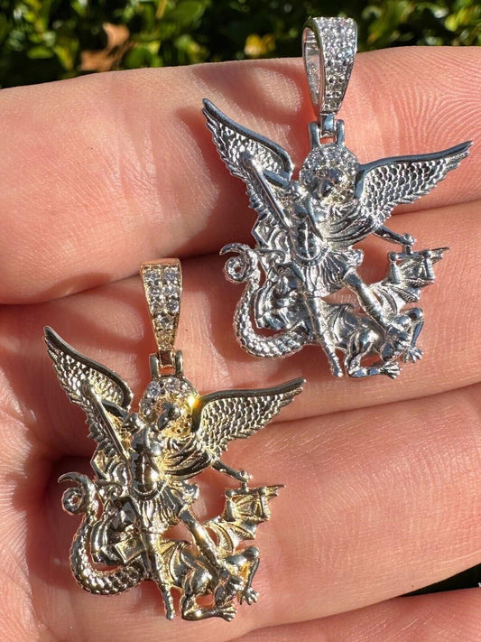 Hip Hop Real Diamond Saint Michael Archangel Pendant Solid 14k Gold Necklace Pendant
