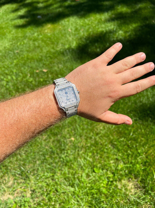 Hip Hop Real Mens 16ct MOISSANITE Watch Iced Automatic Movement Hip Hop Arabic Bust Down