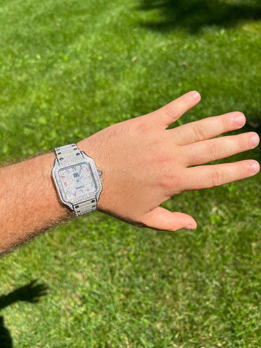 Hip Hop Real Mens 16ct MOISSANITE Watch Iced Automatic Movement Hip Hop Arabic Numbers