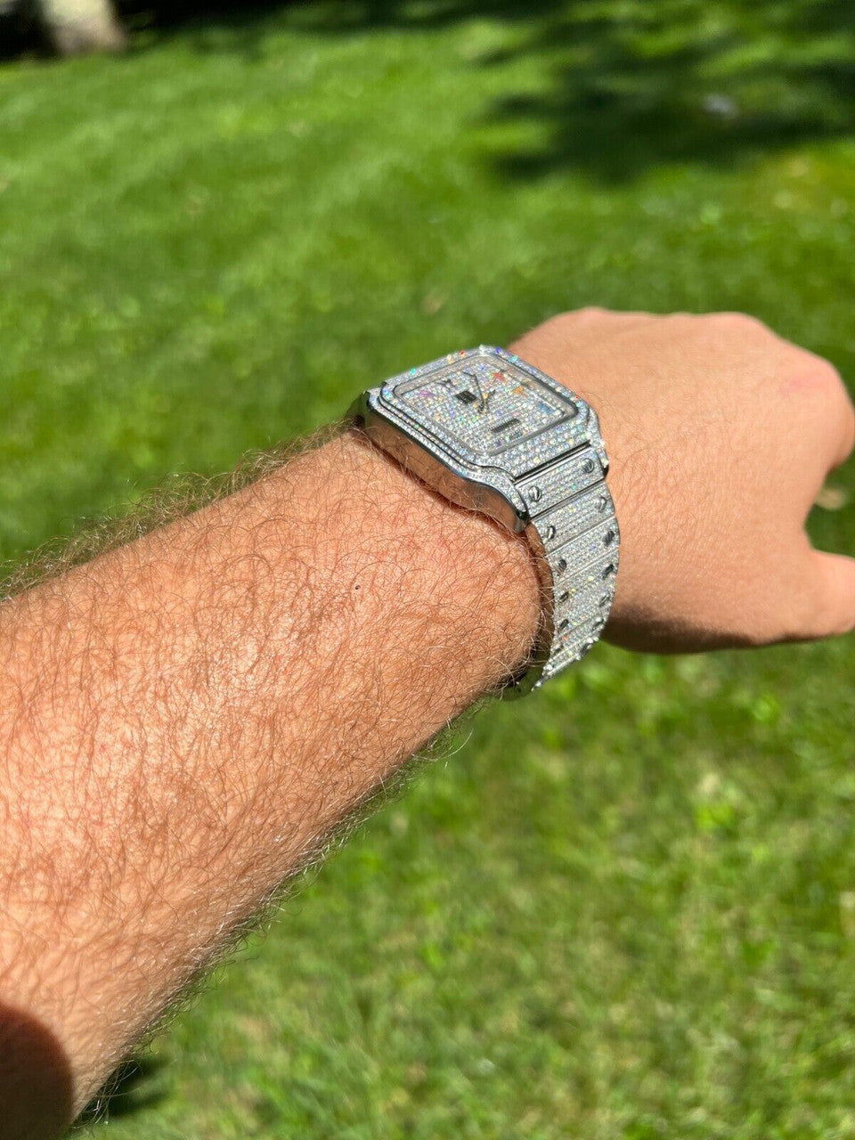 Hip Hop Real Mens 16ct MOISSANITE Watch Iced Automatic Movement Hip Hop Arabic Numbers