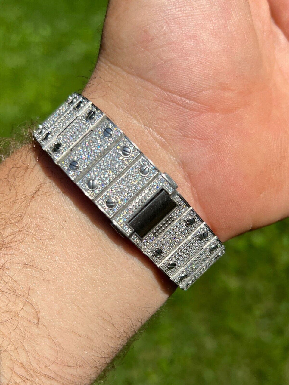 Hip Hop Real Mens 16ct MOISSANITE Watch Iced Automatic Movement Hip Hop Arabic Numbers