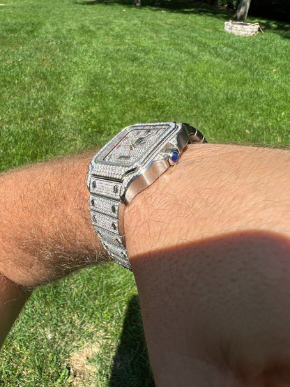 Hip Hop Real Mens 16ct MOISSANITE Watch Iced Automatic Movement Hip Hop Arabic Numbers