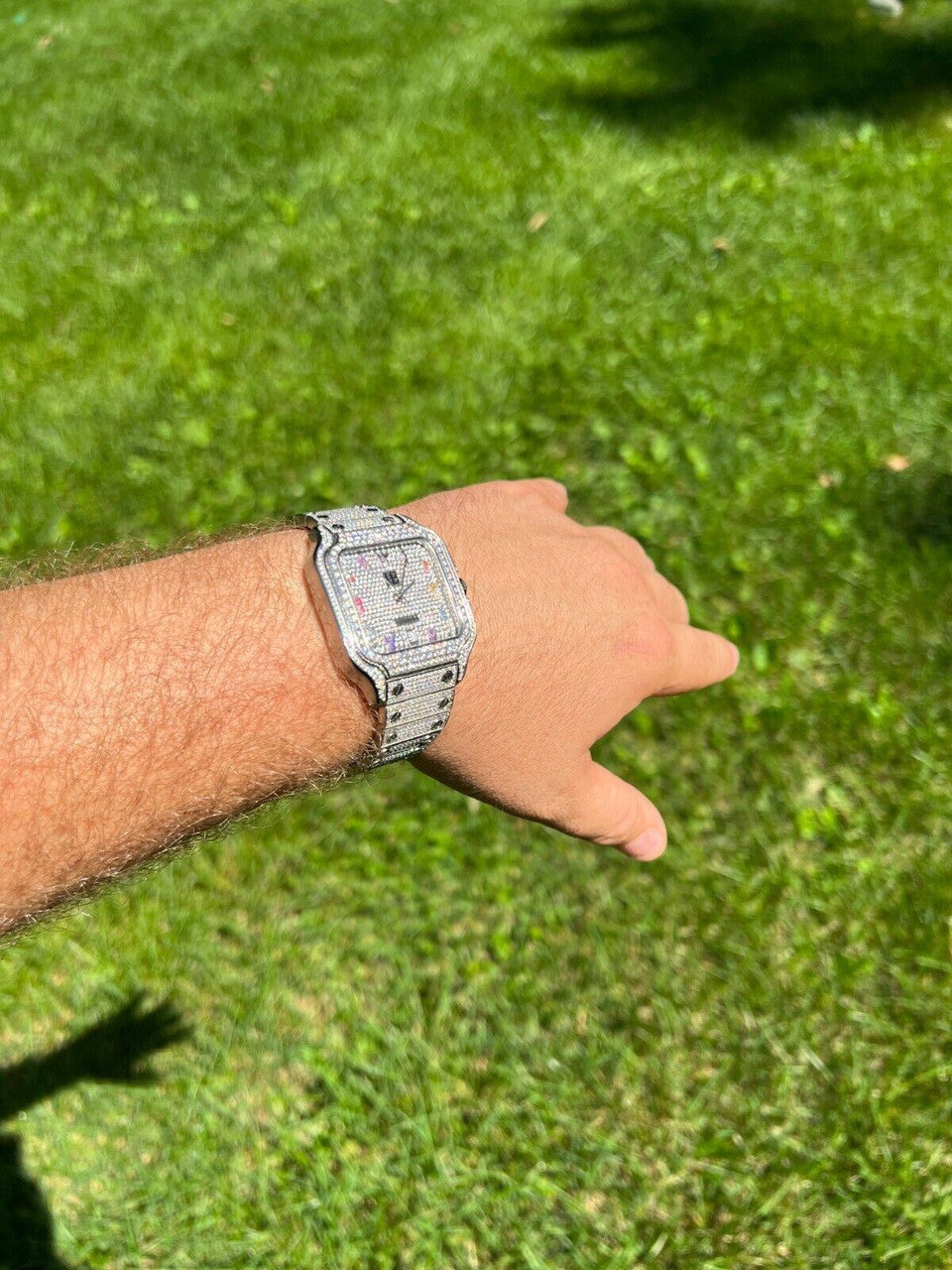 Hip Hop Real Mens 16ct MOISSANITE Watch Iced Automatic Movement Hip Hop Arabic Numbers