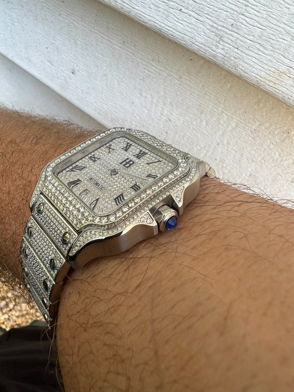 Hip Hop Real Mens 16ct VVS MOISSANITE Watch Iced Automatic Movement Hip Hop Bust Down