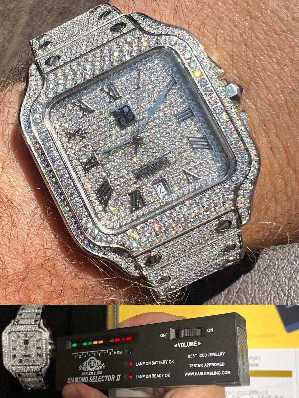 Hip Hop Real Mens 16ct VVS MOISSANITE Watch Iced Automatic Movement Hip Hop Bust Down