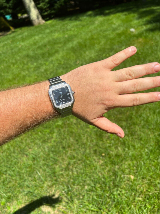 Hip Hop Real Mens 2.5ct MOISSANITE Watch Hip Hop Iced Automatic Movement Black Face