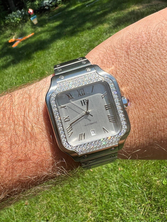 Hip Hop Real Mens 2.5ct MOISSANITE Watch Hip Hop Iced Automatic Sweeping Hand Pearl Face