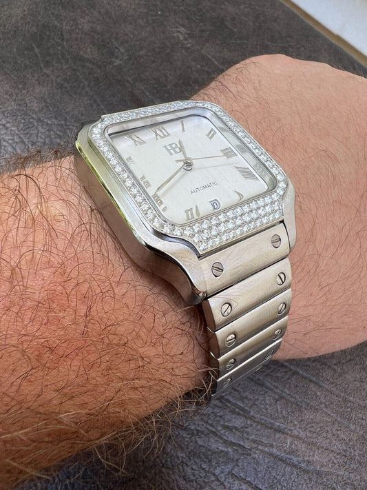 Hip Hop Real Mens 2.5ct MOISSANITE Watch Hip Hop Iced Automatic Sweeping Hand Pearl Face