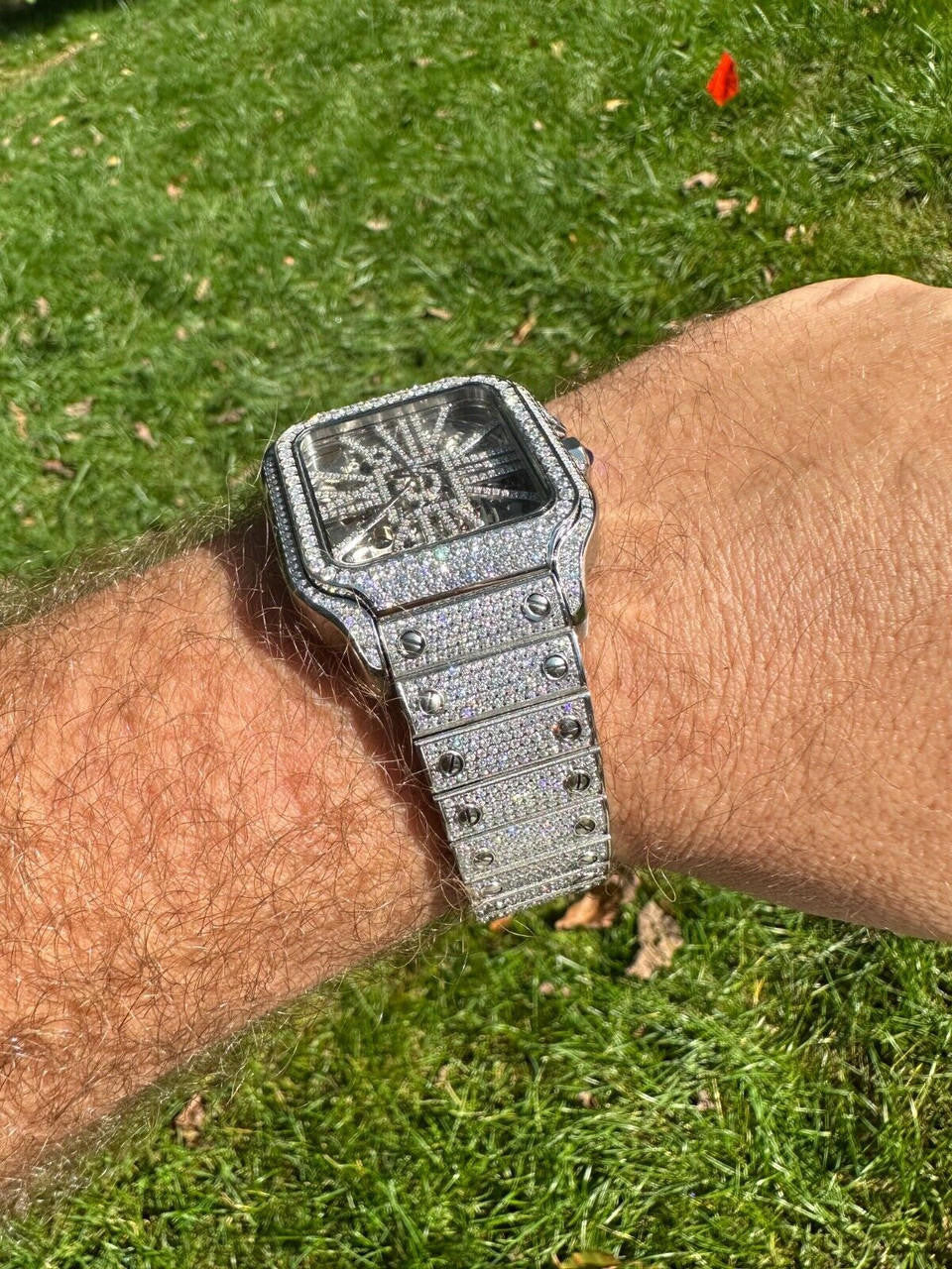 Hip Hop Real Mens MOISSANITE Watch Iced Automatic Movement Hip Hop Bust Down Skeleton