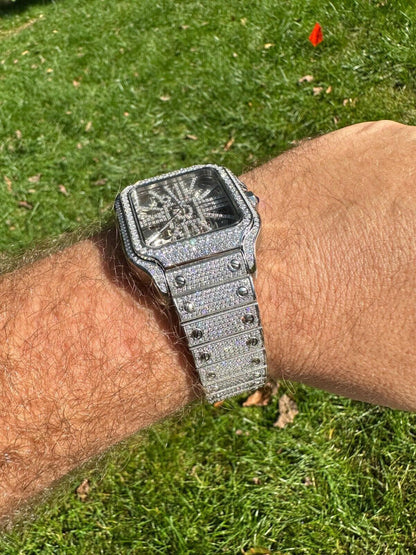 Hip Hop Real Mens MOISSANITE Watch Iced Automatic Movement Hip Hop Bust Down Skeleton