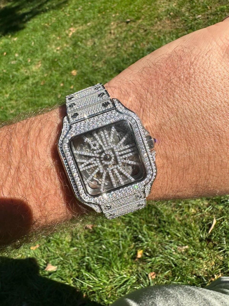 Hip Hop Real Mens MOISSANITE Watch Iced Automatic Movement Hip Hop Bust Down Skeleton