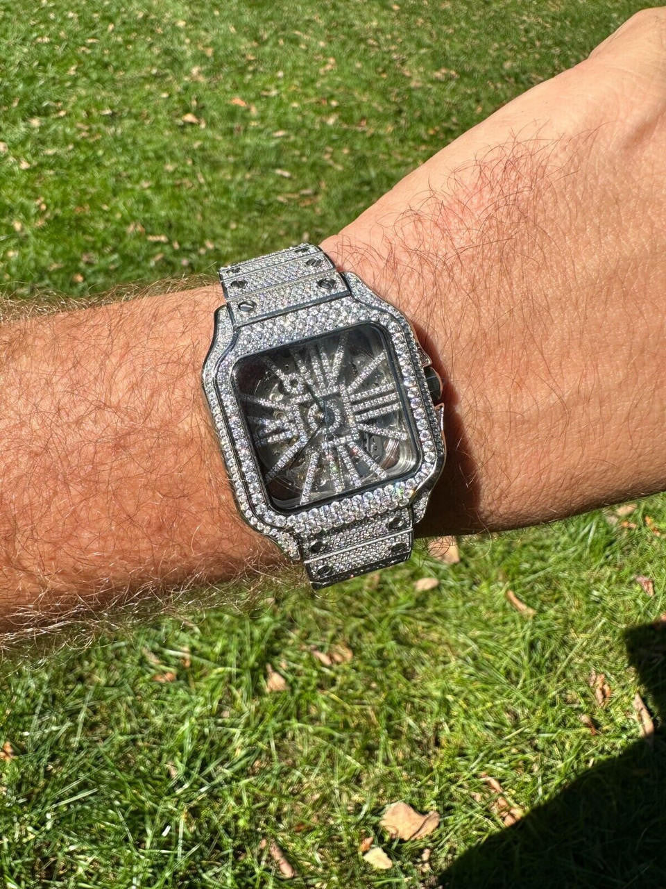 Hip Hop Real Mens MOISSANITE Watch Iced Automatic Movement Hip Hop Bust Down Skeleton