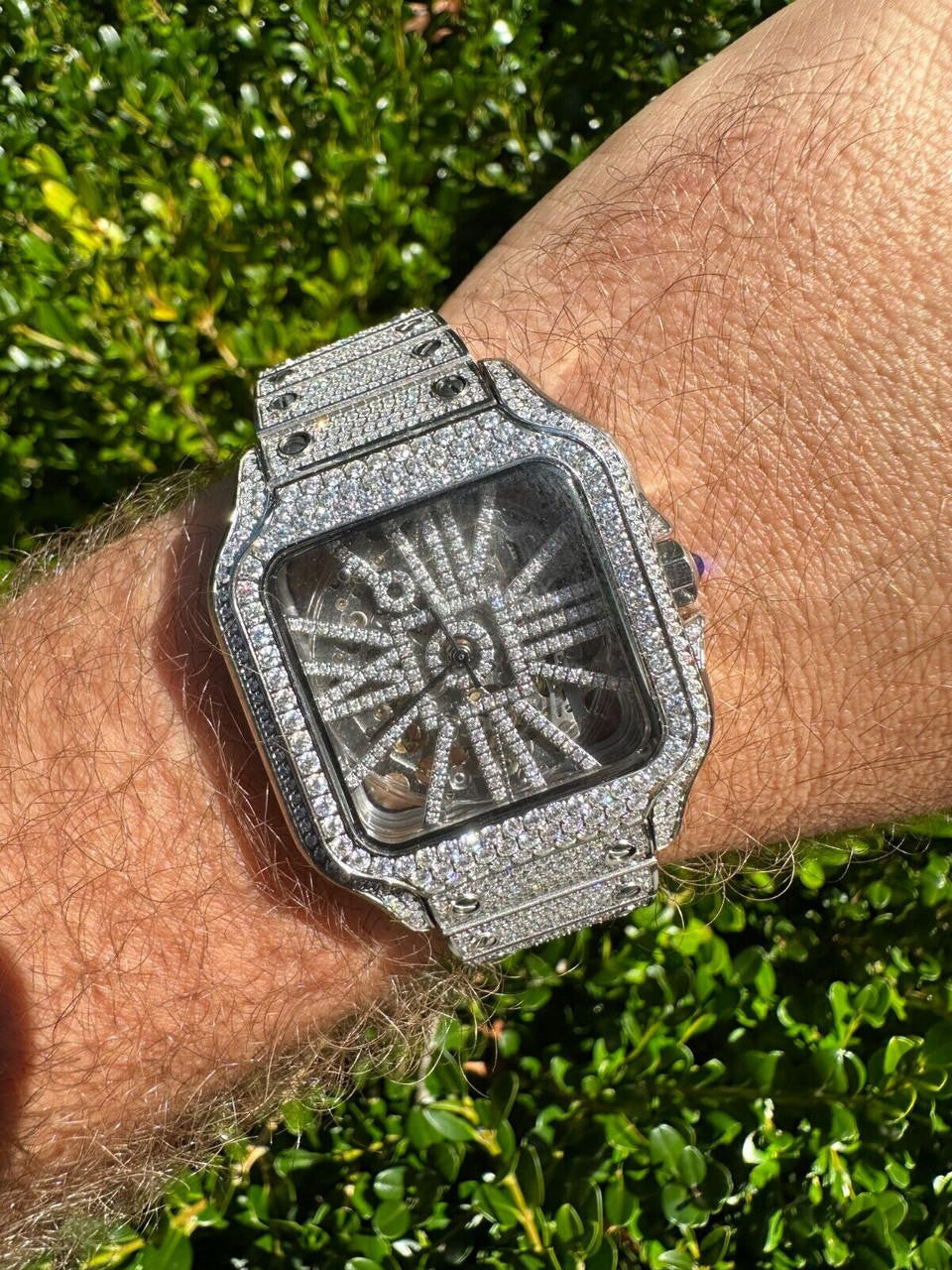 Hip Hop Real Mens MOISSANITE Watch Iced Automatic Movement Hip Hop Bust Down Skeleton