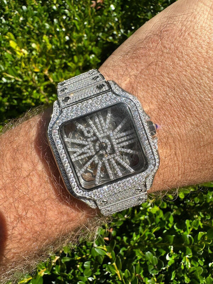 Hip Hop Real Mens MOISSANITE Watch Iced Automatic Movement Hip Hop Bust Down Skeleton