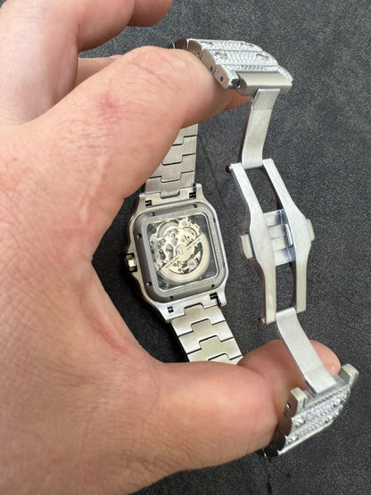 Hip Hop Real Mens MOISSANITE Watch Iced Automatic Movement Hip Hop Bust Down Skeleton