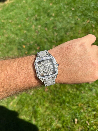 Hip Hop Real Mens MOISSANITE Watch Iced Automatic Movement Hip Hop Bust Down Skeleton