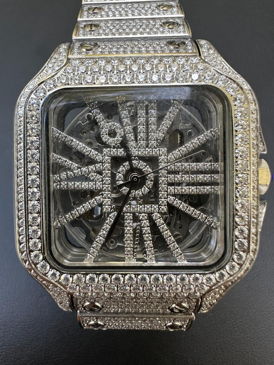 Hip Hop Real Mens MOISSANITE Watch Iced Automatic Movement Hip Hop Bust Down Skeleton