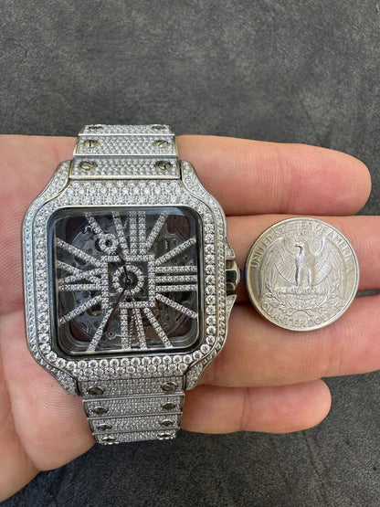 Hip Hop Real Mens MOISSANITE Watch Iced Automatic Movement Hip Hop Bust Down Skeleton