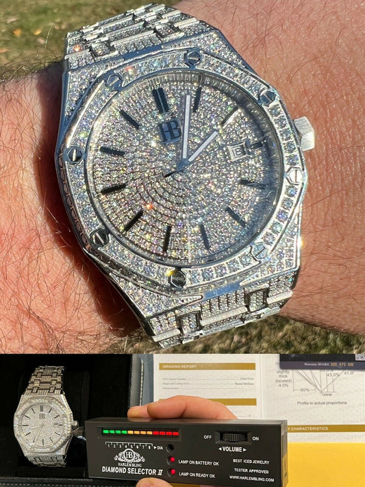 Hip Hop Real Mens MOISSANITE Watch Iced Automatic Skeleton 44mm HipHop Pass Diamond Test