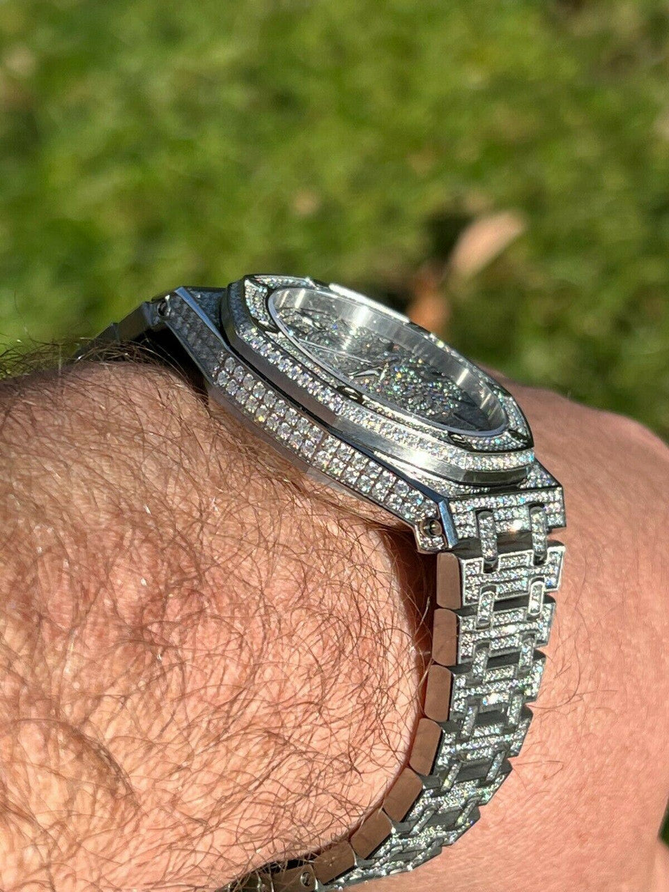 Hip Hop Real Mens MOISSANITE Watch Iced Automatic Skeleton 44mm HipHop Pass Diamond Test