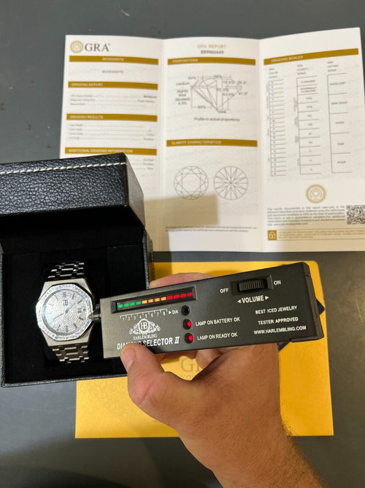 Hip Hop Real Mens Silver Watch Iced Automatic Skeleton Back 44mm Moissanite Hip Hop