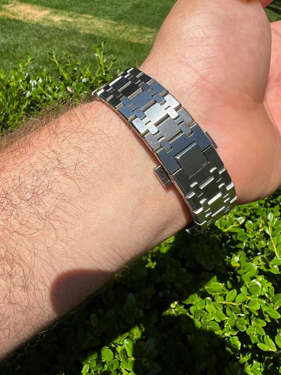 Hip Hop Real Mens Silver Watch Iced Automatic Skeleton Back 44mm Moissanite Hip Hop