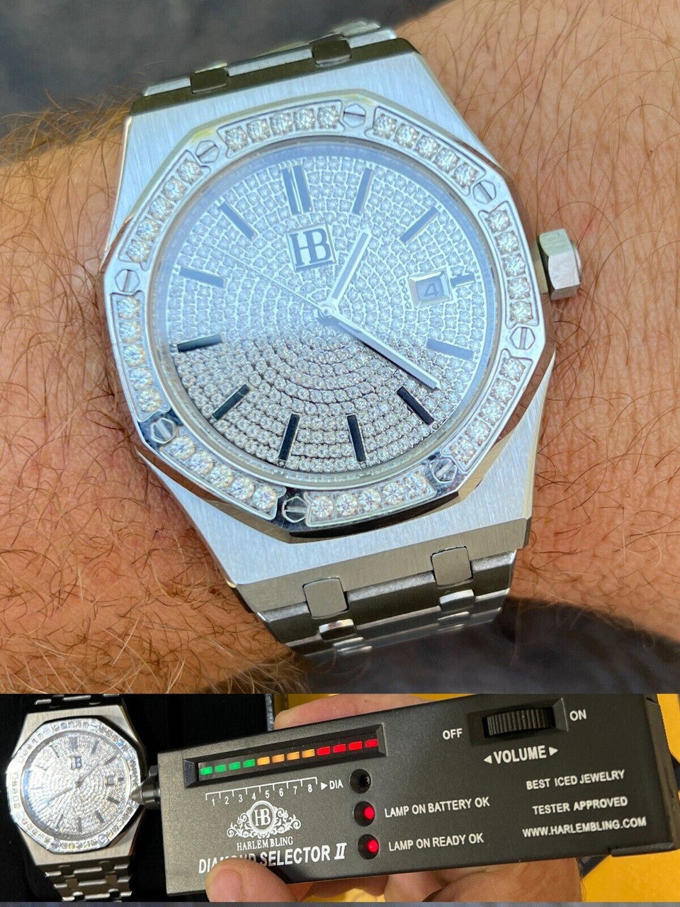 Hip Hop Real Mens Silver Watch Iced Automatic Skeleton Back 44mm Moissanite Hip Hop