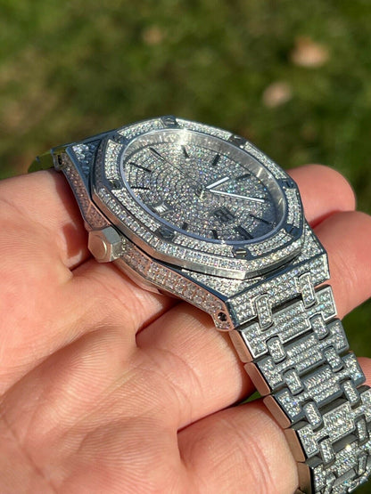 Hip Hop Real Mens Watch Fully Iced Bust Down Out Skeleton Back Automatic 44mm Hip Hop