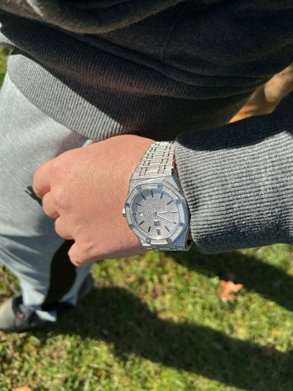 Hip Hop Real Mens Watch Fully Iced Bust Down Out Skeleton Back Automatic 44mm Hip Hop