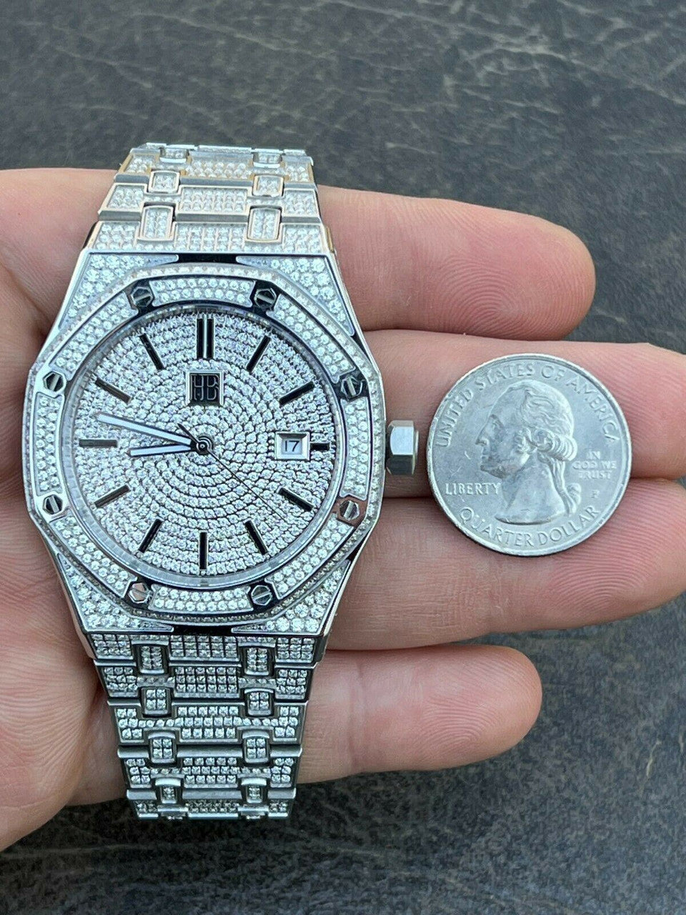 Hip Hop Real Mens Watch Fully Iced Bust Down Out Skeleton Back Automatic 44mm Hip Hop