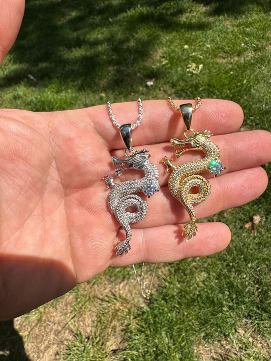 Hip Hop Real Moissanite 3D Dragon Pendant Iced Necklace 925 Silver / 14k Gold Hip Hop