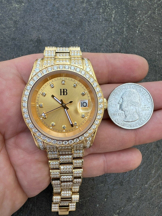 Hip Hop Real MOISSANITE Automatic Presidential Watch Gold Iced Hip Hop Pass Diamond Test