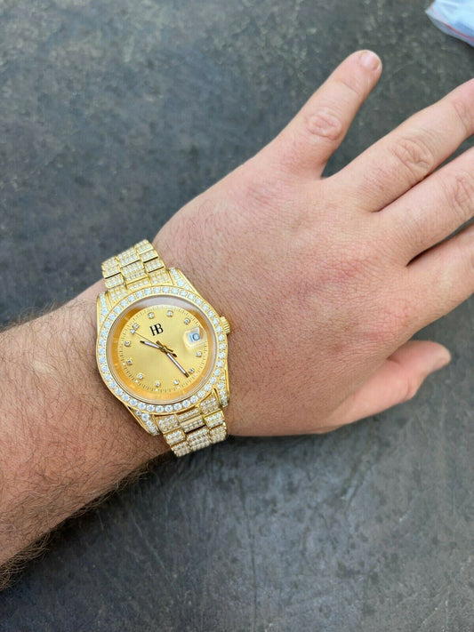 Hip Hop Real MOISSANITE Automatic Presidential Watch Gold Iced Hip Hop Pass Diamond Test