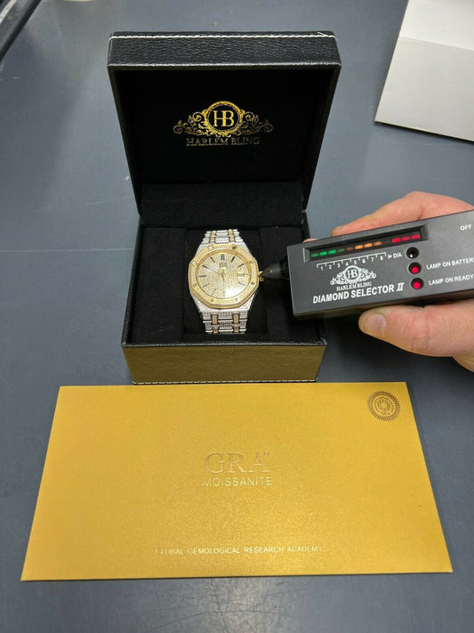 Hip Hop Real MOISSANITE Mens Skeleton Watch Iced Gold and Silver Hip Hop Pass Diamond Test