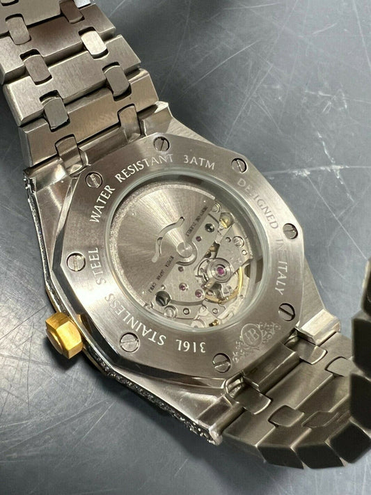 Hip Hop Real MOISSANITE Mens Skeleton Watch Iced Gold and Silver Hip Hop Pass Diamond Test