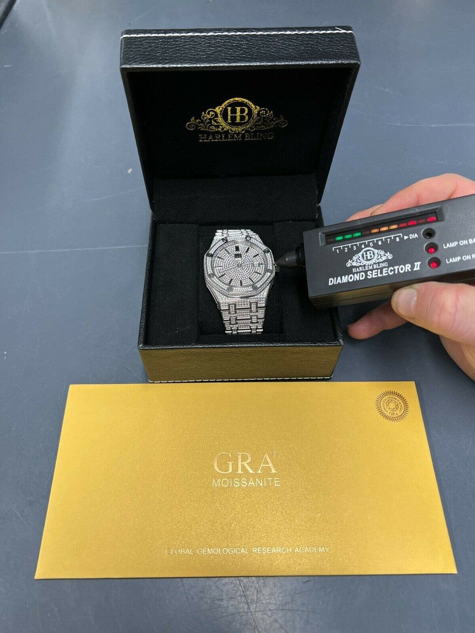 Hip Hop Real MOISSANITE Mens Watch Iced Skeleton Back 44mm Hip Hop Passes Diamond Tester