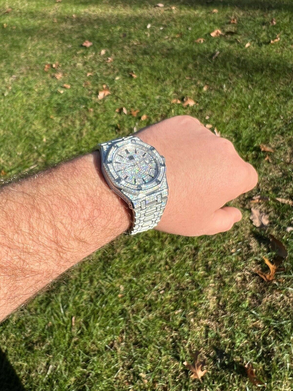 Hip Hop Real MOISSANITE Mens Watch Iced Skeleton Back 44mm Hip Hop Passes Diamond Tester