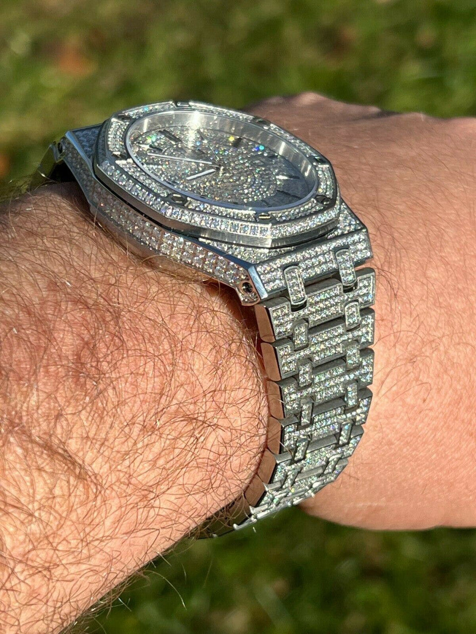 Hip Hop Real MOISSANITE Mens Watch Iced Skeleton Back 44mm Hip Hop Passes Diamond Tester