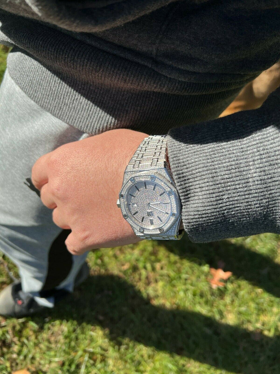 Hip Hop Real MOISSANITE Mens Watch Iced Skeleton Back 44mm Hip Hop Passes Diamond Tester