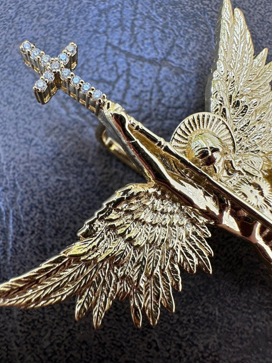 Hip Hop Real MOISSANITE Saint Michael Slaying Dragon Pendant 14k Gold Over 925 Silver