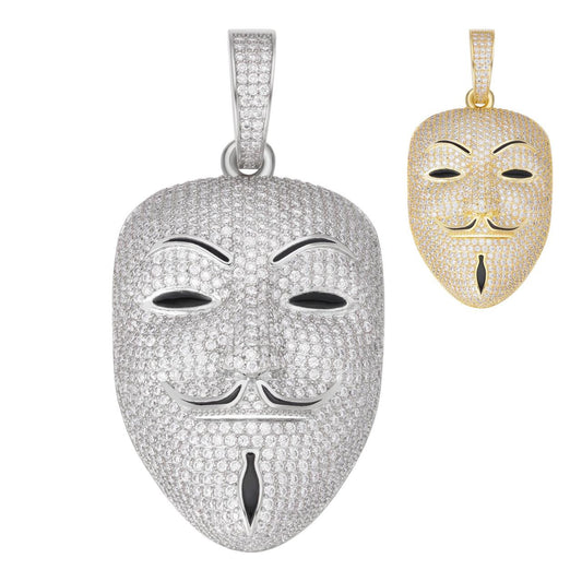Hip Hop Real Moissanite V For Vendetta Mask Iced Anonymous Pendant Necklace 925 Silver