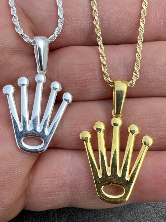 Hip Hop Rolex Crown Pendant - Solid 925 Silver Natural Or Gold Finish - King Crown Necklace