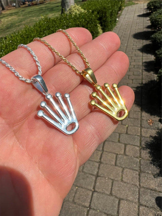 Hip Hop Rolex Crown Pendant - Solid 925 Silver Natural Or Gold Finish - King Crown Necklace
