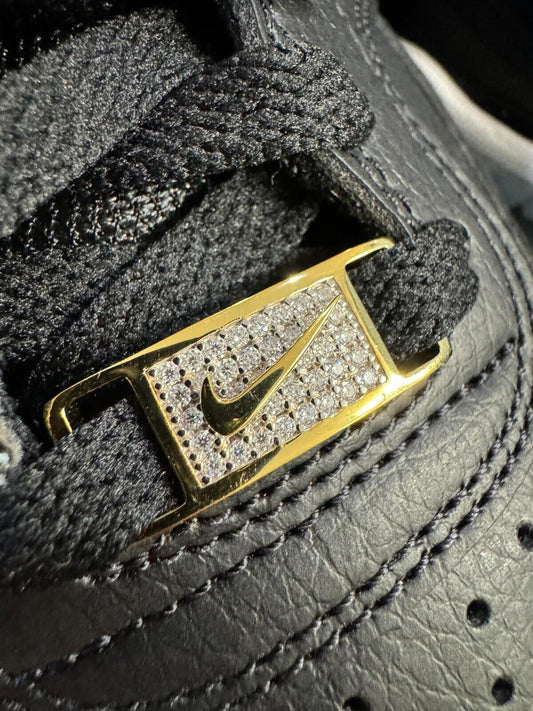 Iced 14k Gold Over 925 Silver Moissanite Swoosh Lace Locks Sneakers AF1 Jordan