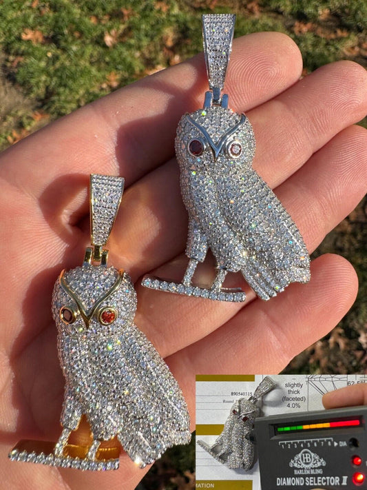 Iced MOISSANITE 925 Silver Gold Plated Hip Hop Owl Pendant Rapper OVO Necklace
