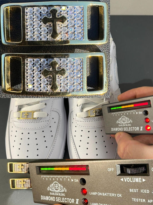 Iced Solid 14k Gold 925 Silver Moissanite Cross Lace Locks Sneakers AF1 Jordan