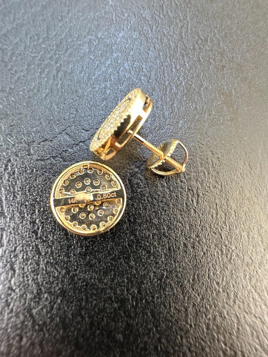 Italiano Silver, Inc. 0.8ct VVS Real Diamond Men's Solid 14k Yellow Gold Iced Hip Hop Round Earrings