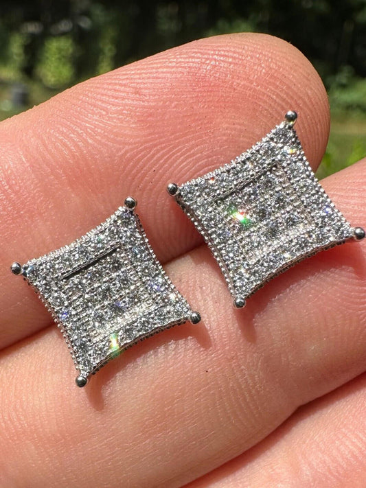 Italiano Silver, Inc. 1.17ct VVS Real Diamond Men's Solid 14k White Gold Iced Hip Hop Kite Earrings