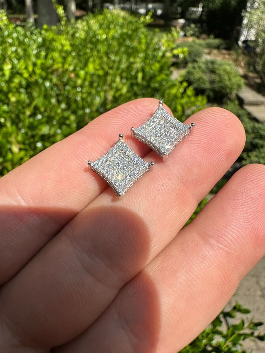 Italiano Silver, Inc. 1.17ct VVS Real Diamond Men's Solid 14k White Gold Iced Hip Hop Kite Earrings